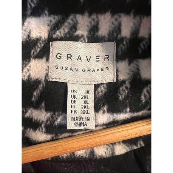 Susan Graver 1X Houndstooth Plaid Longline Peacoat Black White Academia Prep - Picture 13 of 16